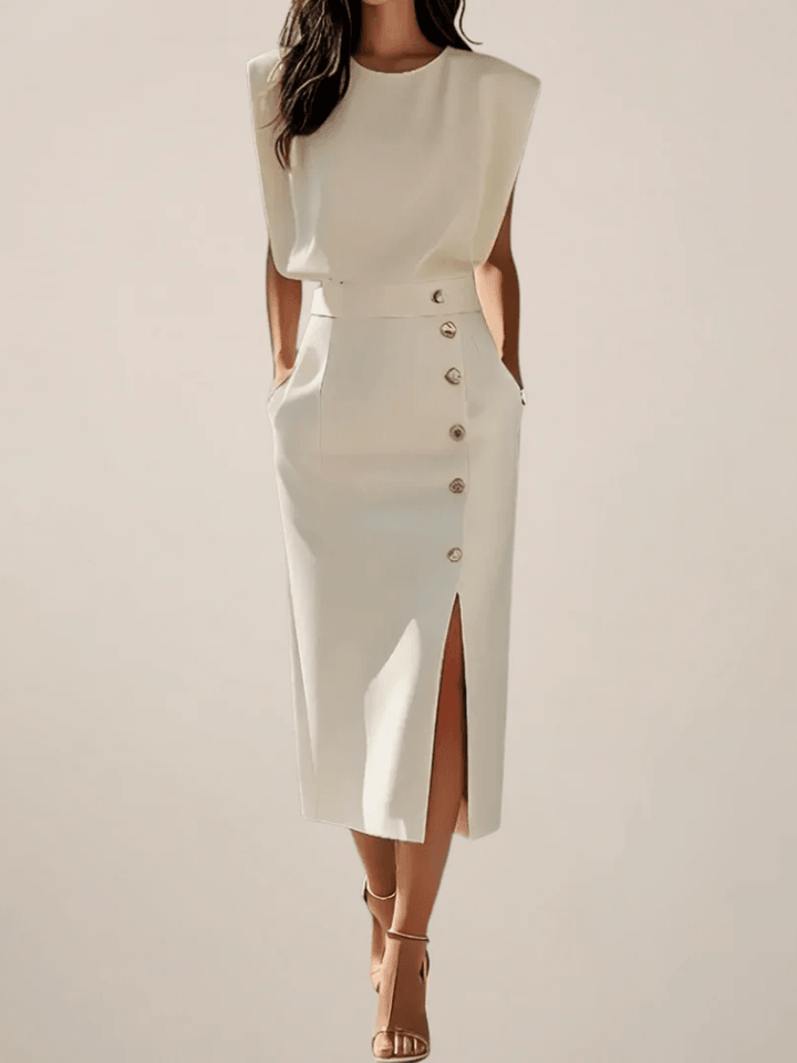 Women's Cocktail Sleeveless Button Detail Midi Dress