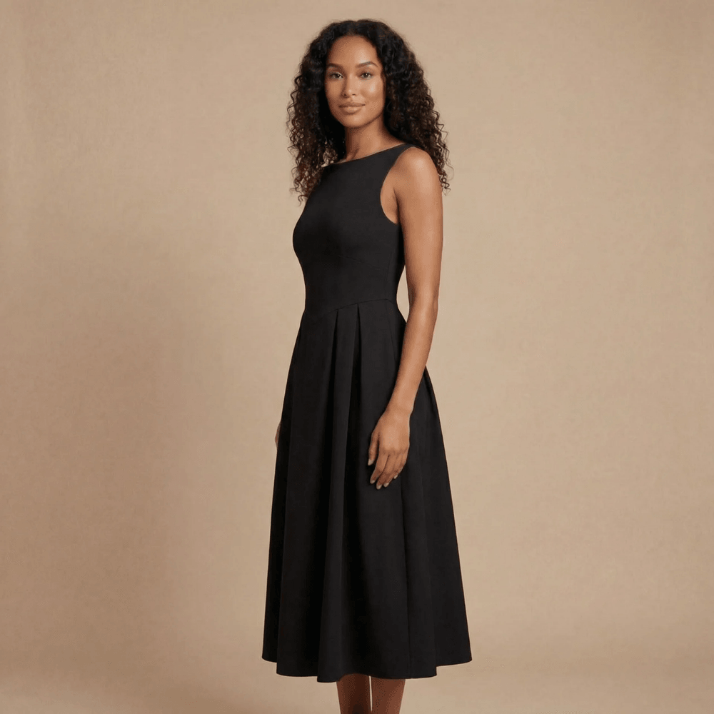 Women's Wedding Guest Sleeveless Boat Neck Midi Dress