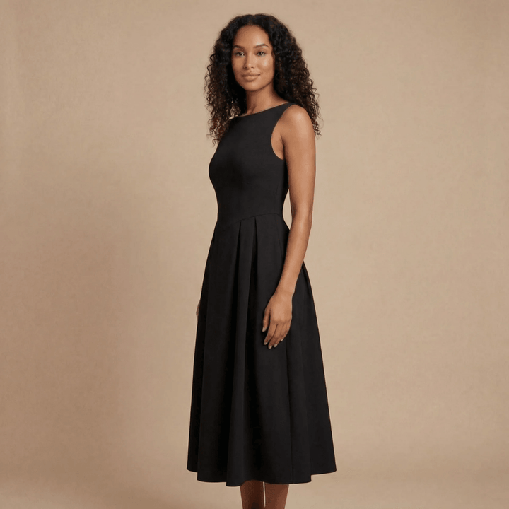 Women's Wedding Guest Sleeveless Boat Neck Midi Dress