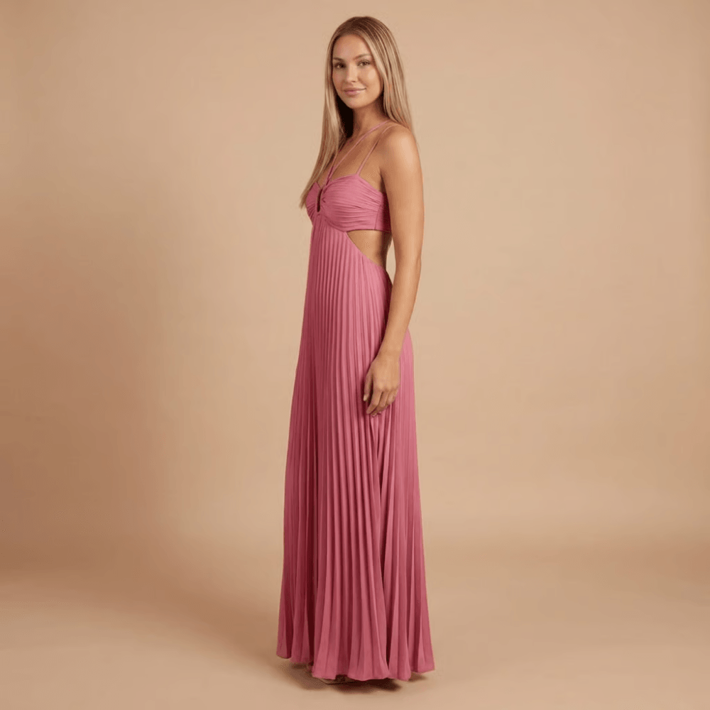 Women's Wedding Guest Pleated Halter Maxi Dress