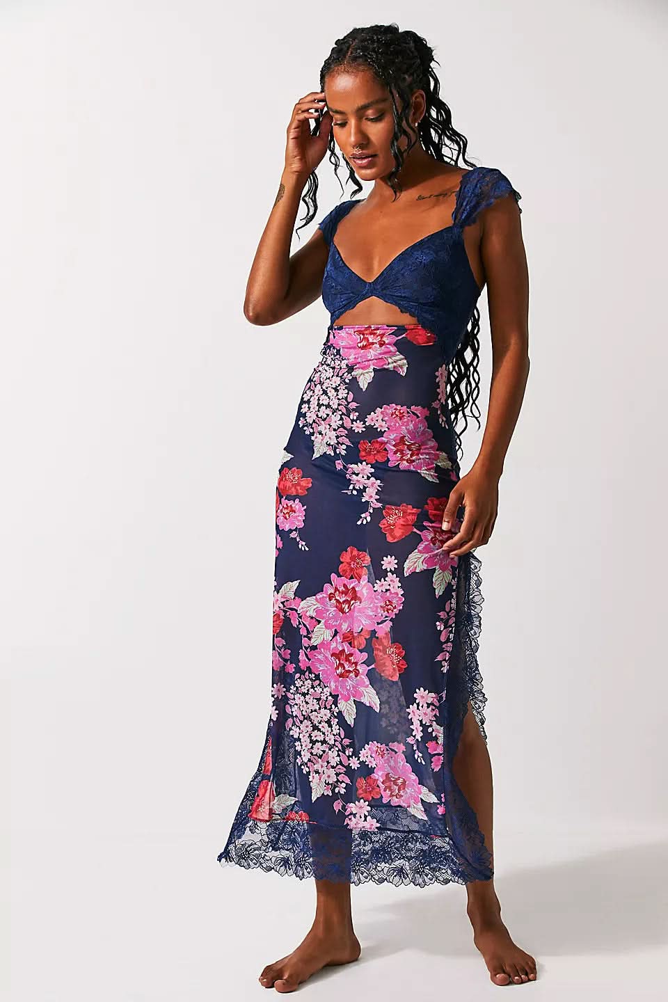 Women's Wedding Guest Floral V Neck Maxi Slip Dress