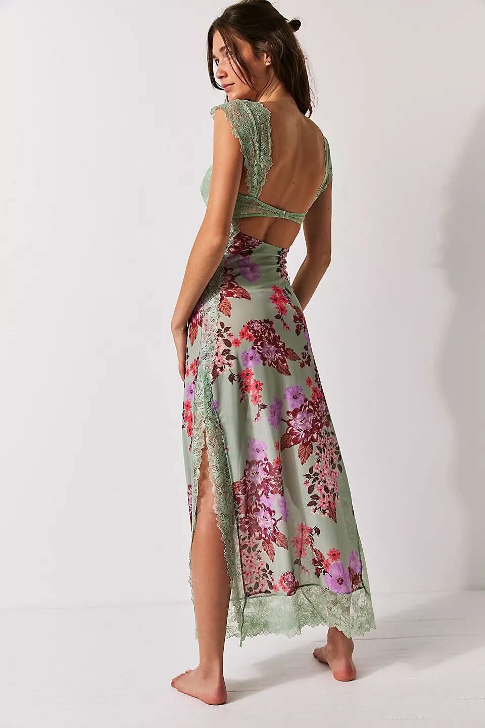 Women's Wedding Guest Floral V Neck Maxi Slip Dress