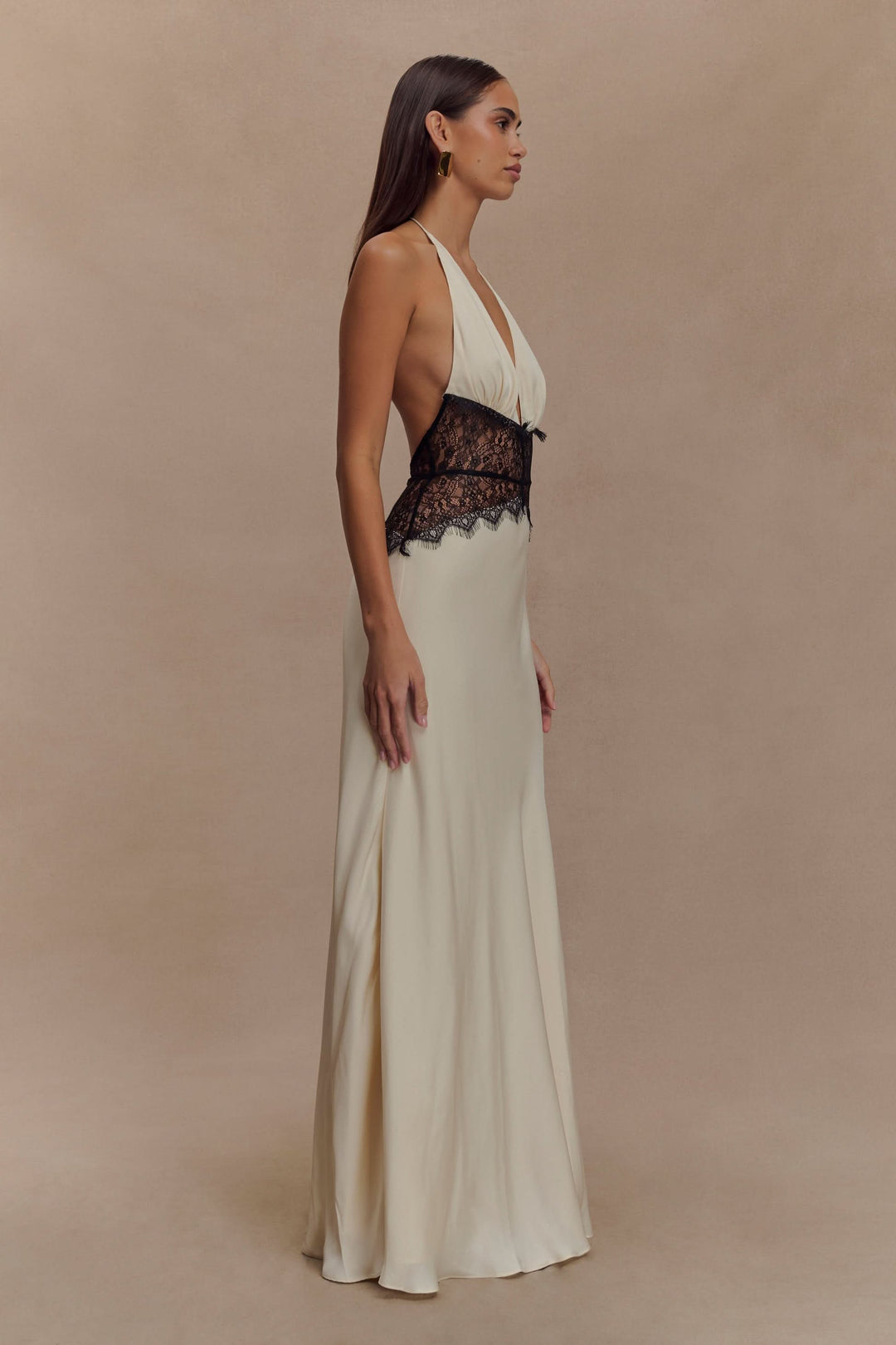 Women's Wedding Guest Lace Halter Maxi Dress