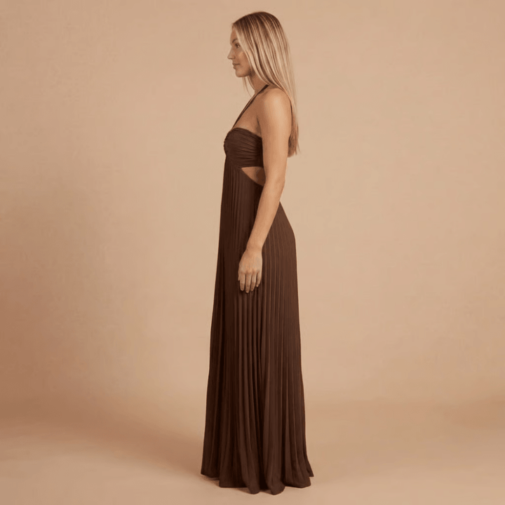 Women's Wedding Guest Pleated Halter Maxi Dress