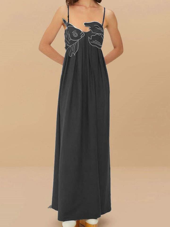 Women's Summer Fish Print Spaghetti Strap Maxi Dress