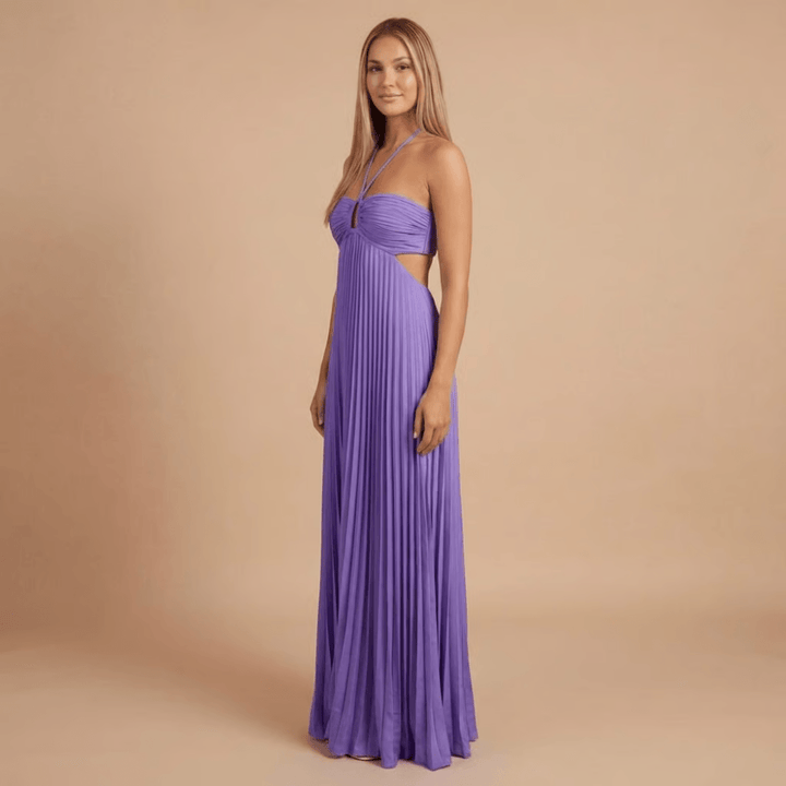 Women's Wedding Guest Pleated Halter Maxi Dress