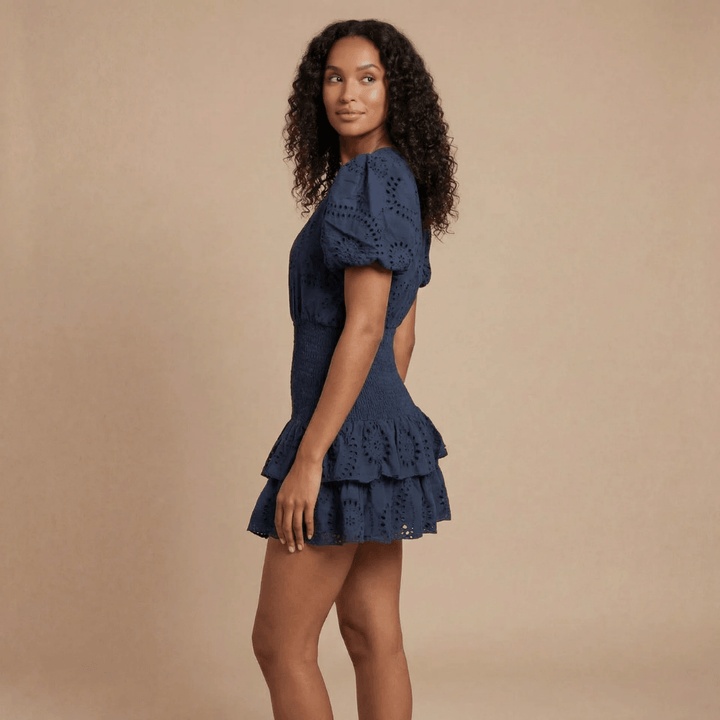 Women's Summer Eyelet Puff Sleeve Smocked Mini Dress