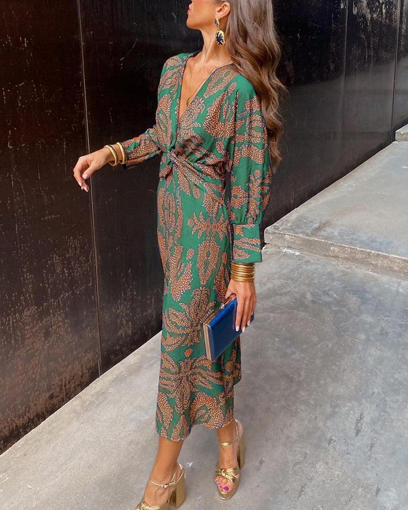 Women's Wedding Guest Floral V Neck Midi Wrap Dress