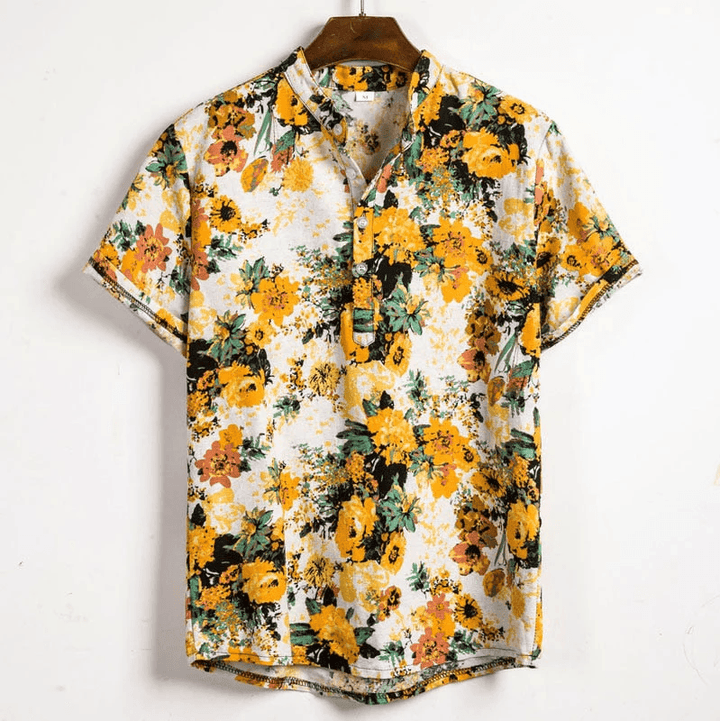 Elias | Men's Printed Short Sleeve Mandarin Collar Shirt