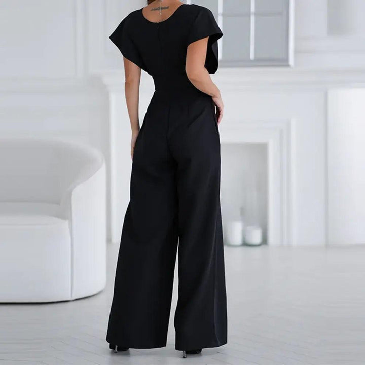 Women's Cocktail Wide Leg V Neck Flutter Sleeve Jumpsuit