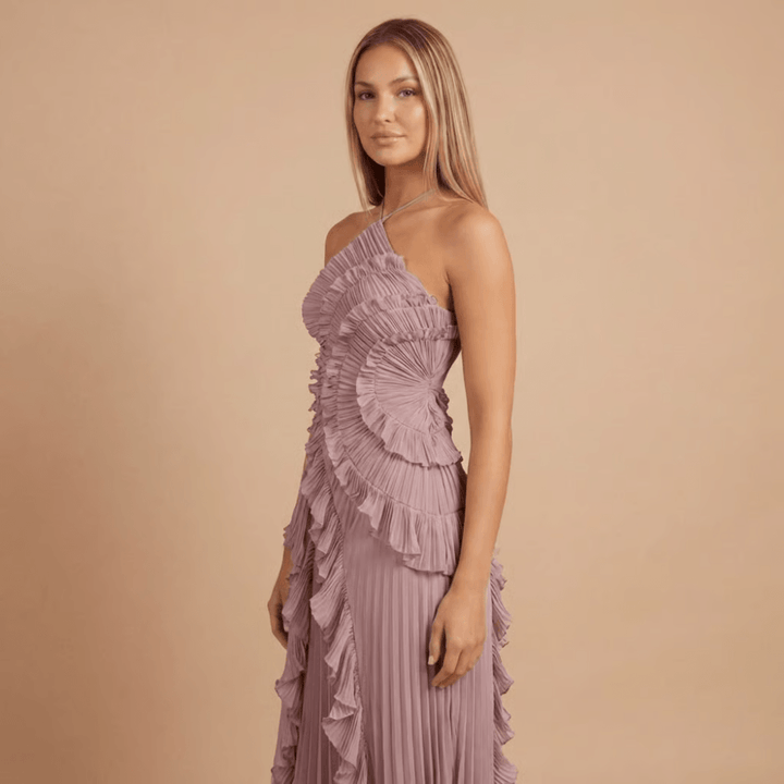Women's Wedding Guest Halter Ruffle Maxi Dress