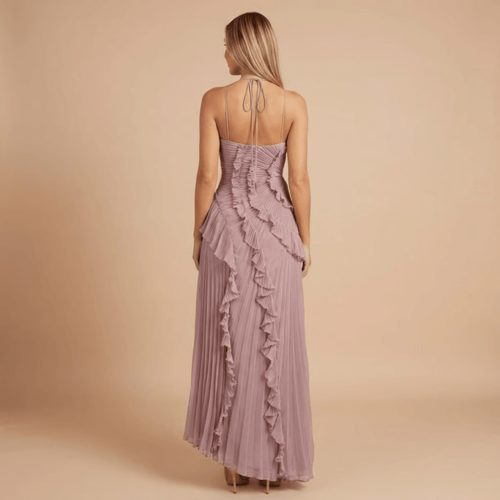 Women's Wedding Guest Halter Ruffle Maxi Dress