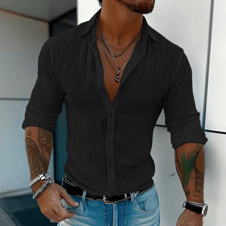 Linus |  Men's Modern Ribbed Slim-Fit Linen Shirt
