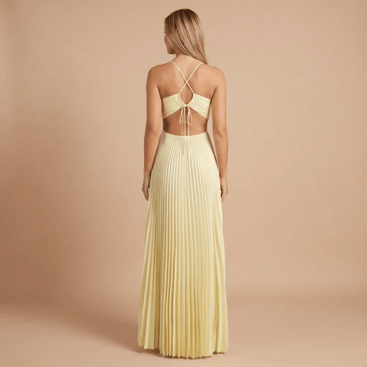 Women's Wedding Guest Pleated Halter Maxi Dress
