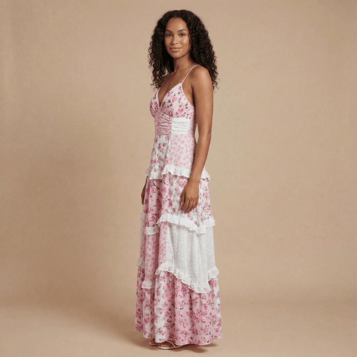 Women's Wedding Guest Floral V Neck Maxi Dress