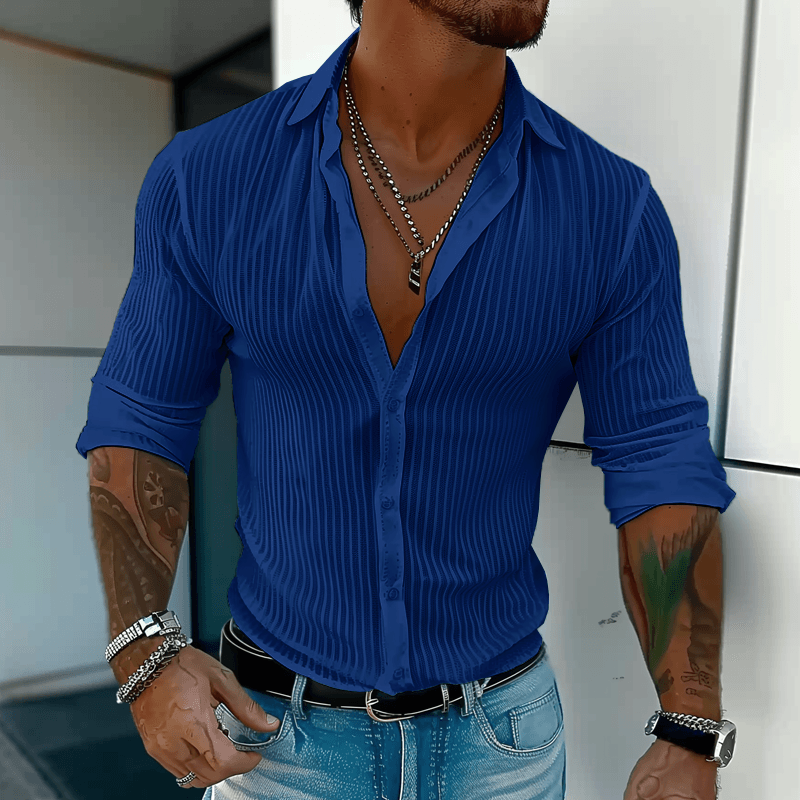 Linus |  Men's Modern Ribbed Slim-Fit Linen Shirt