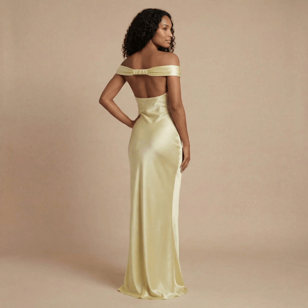 Women's Prom Off Shoulder Satin Maxi Dress