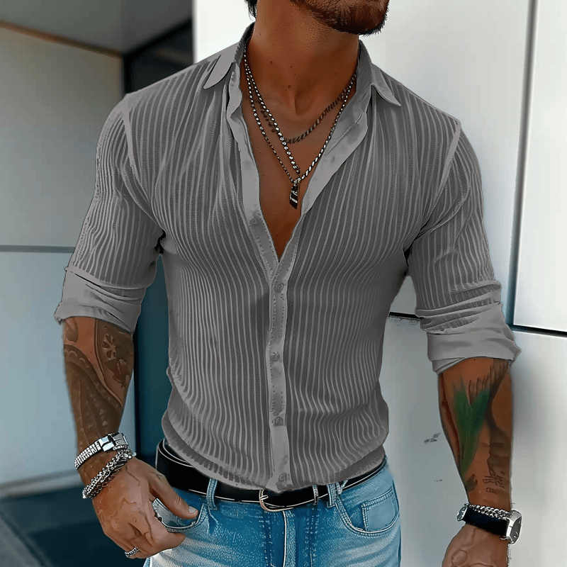 Linus |  Men's Modern Ribbed Slim-Fit Linen Shirt