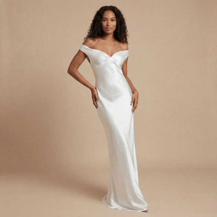 Women's Prom Off Shoulder Satin Maxi Dress