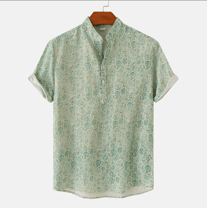 Elias | Men's Printed Short Sleeve Mandarin Collar Shirt