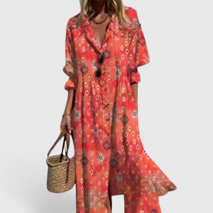 Women's Summer Floral Button Front Maxi Shirt Dress