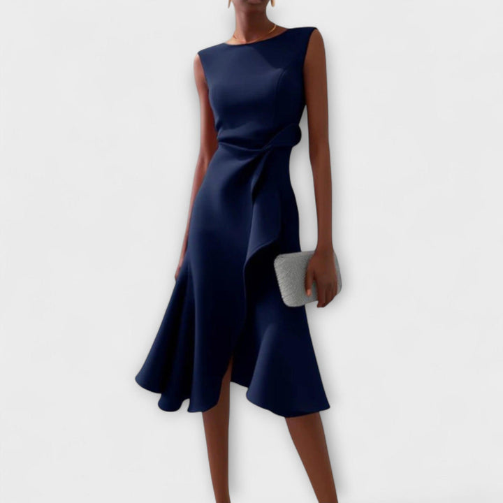 Women's Wedding Guest Sleeveless Asymmetric Midi Dress