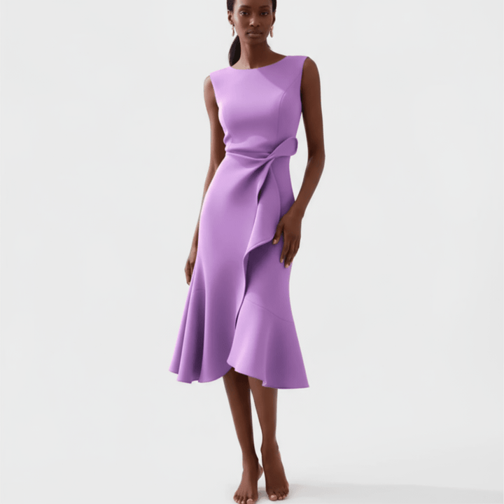 Women's Wedding Guest Draped Asymmetric Midi Dress