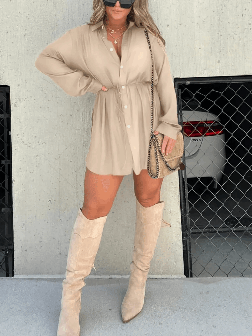 Women's Long Sleeve Button Front Shirt Romper