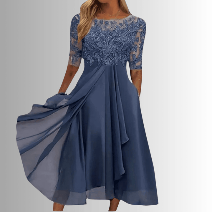 Women's Wedding Guest Lace 3/4 Sleeve Midi Dress