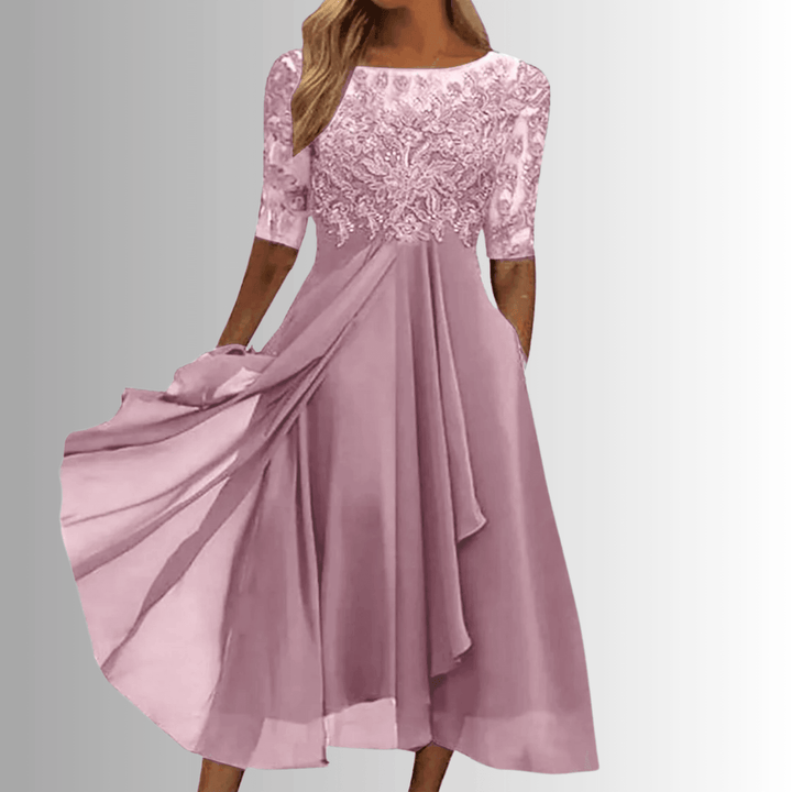 Women's Wedding Guest Lace 3/4 Sleeve Midi Dress