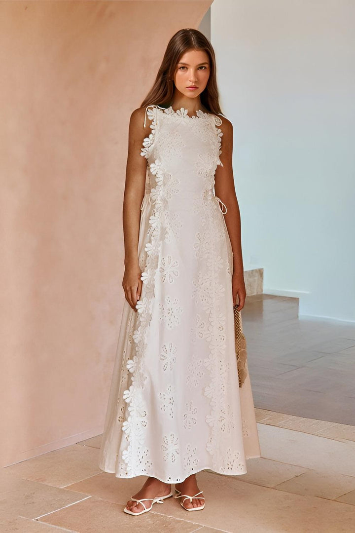 Women's Wedding Guest Lace Up Sleeveless Maxi Dress