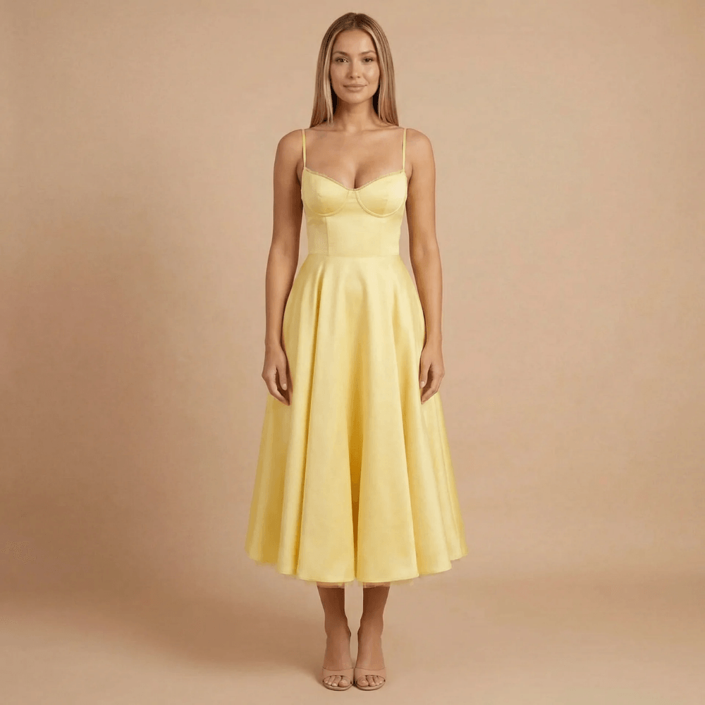 Women's Cocktail Sweetheart Neck Fit and Flare Midi Dress