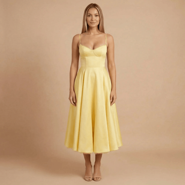 Women's Cocktail Sweetheart Neck Fit and Flare Midi Dress