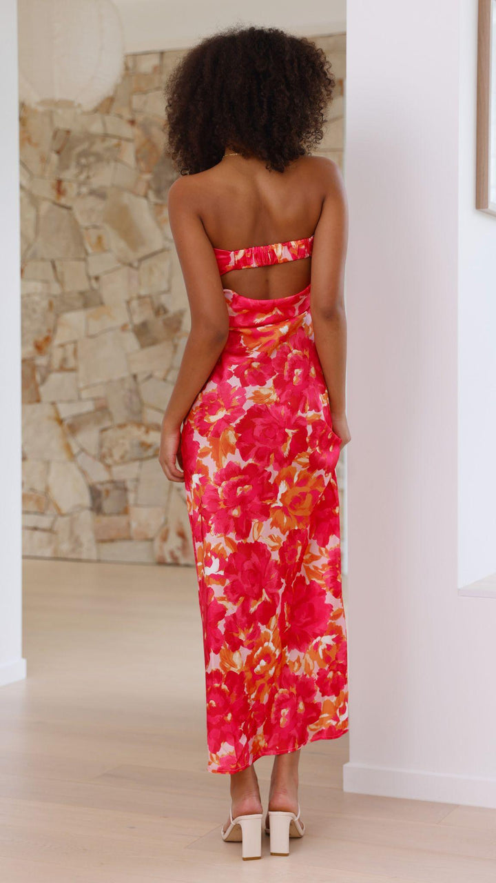 Women's Wedding Guest Floral Strapless Maxi Dress