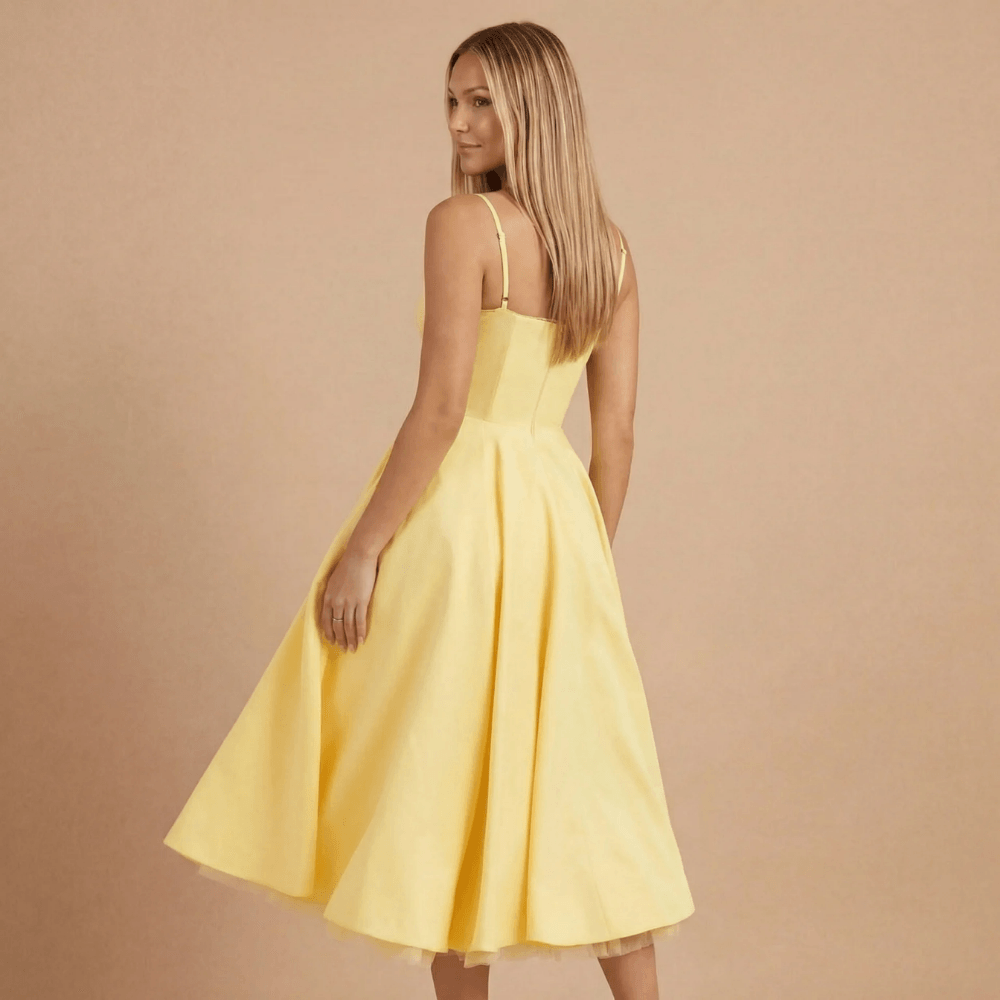 Women's Cocktail Sweetheart Neck Fit and Flare Midi Dress