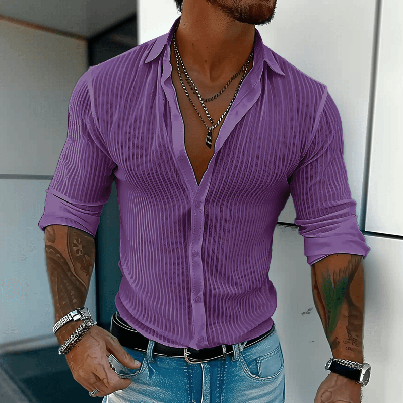 Linus |  Men's Modern Ribbed Slim-Fit Linen Shirt