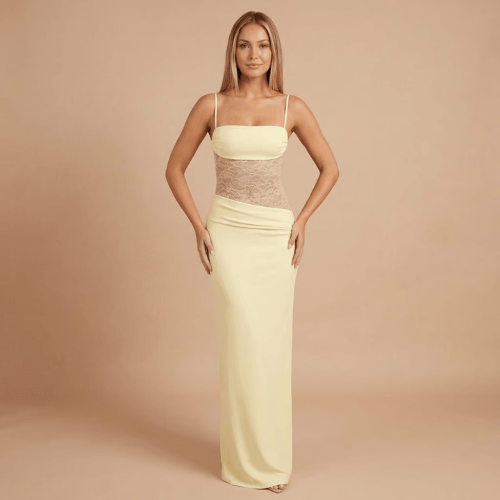 Women's Cocktail Lace Panel Square Neck Maxi Dress