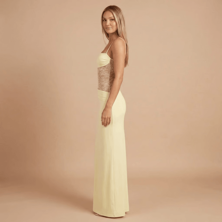 Women's Cocktail Lace Panel Square Neck Maxi Dress