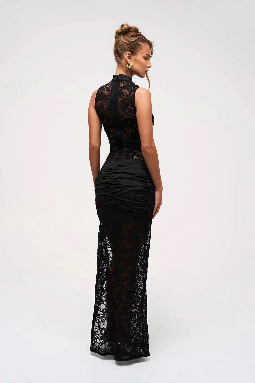 Women's Cocktail Floral Lace Maxi Dress With High Slit