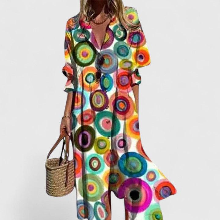 Women's Summer Floral Button Front Maxi Shirt Dress