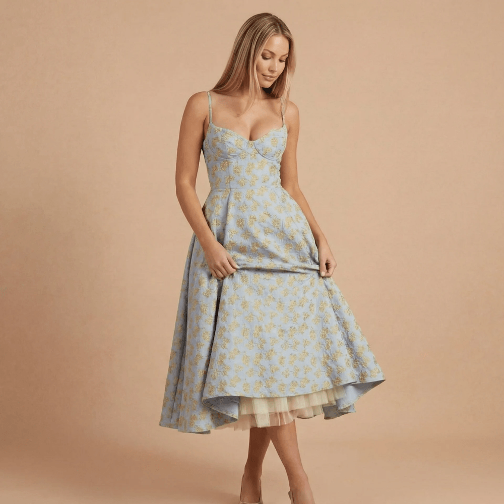 Women's Cocktail Sweetheart Neck Fit and Flare Midi Dress
