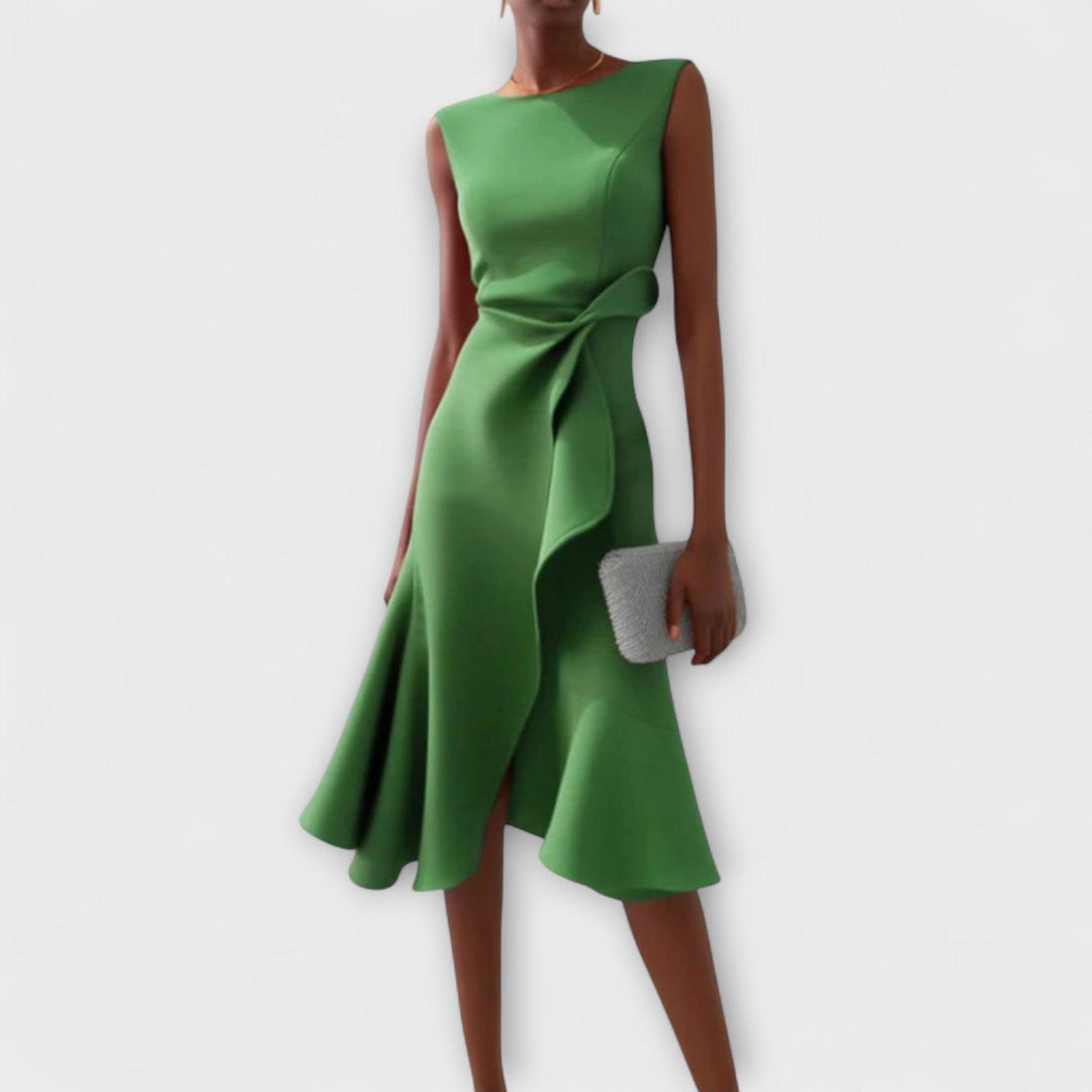 Women's Wedding Guest Sleeveless Asymmetric Midi Dress