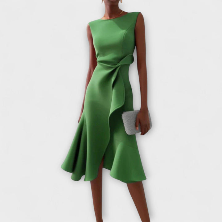 Women's Wedding Guest Sleeveless Asymmetric Midi Dress
