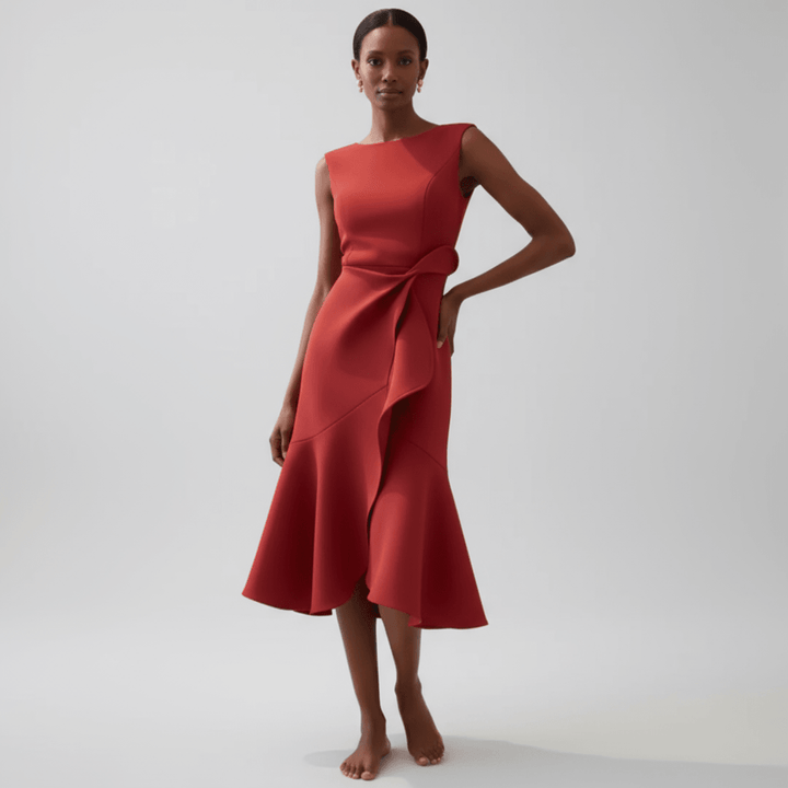 Women's Wedding Guest Draped Asymmetric Midi Dress