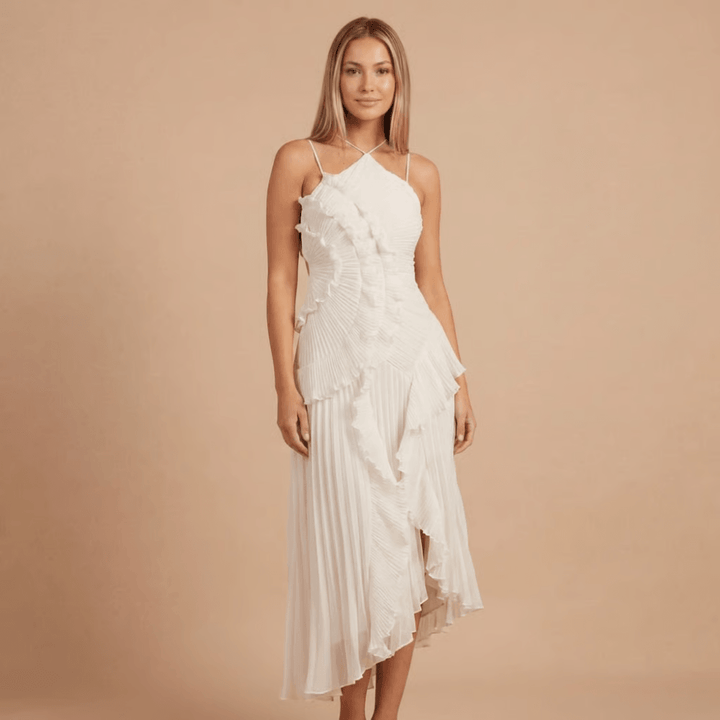 Women's Wedding Guest Halter Ruffle Maxi Dress