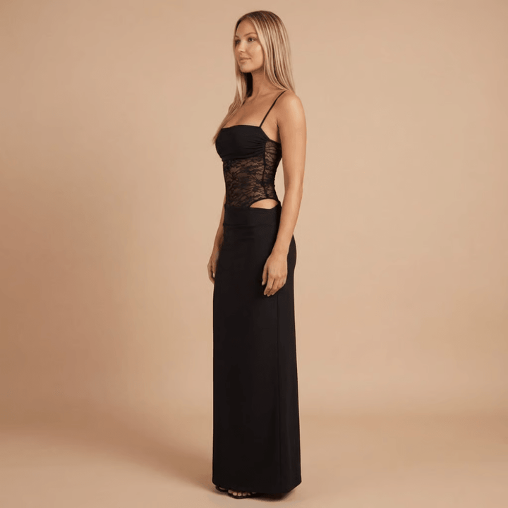 Women's Cocktail Lace Panel Square Neck Maxi Dress