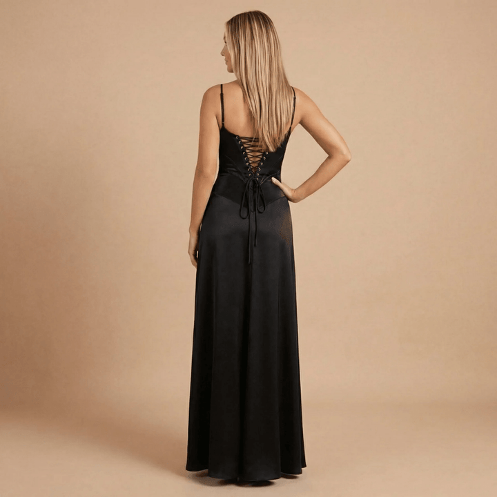 Women's Wedding Guest Satin Square Neck Maxi Dress