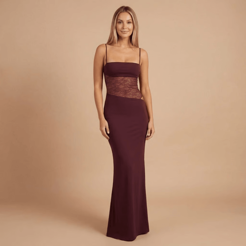 Women's Cocktail Lace Panel Square Neck Maxi Dress
