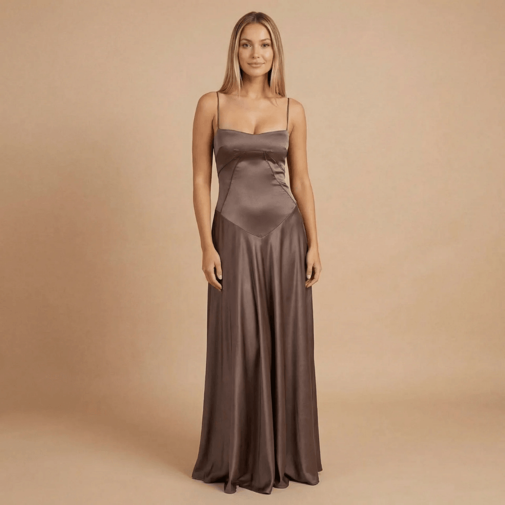 Women's Wedding Guest Satin Square Neck Maxi Dress