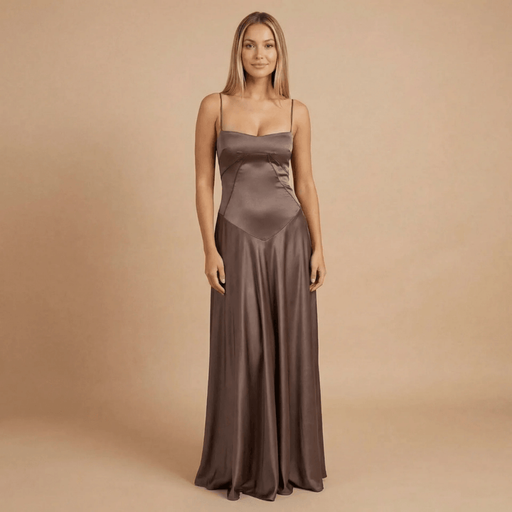Women's Wedding Guest Satin Square Neck Maxi Dress